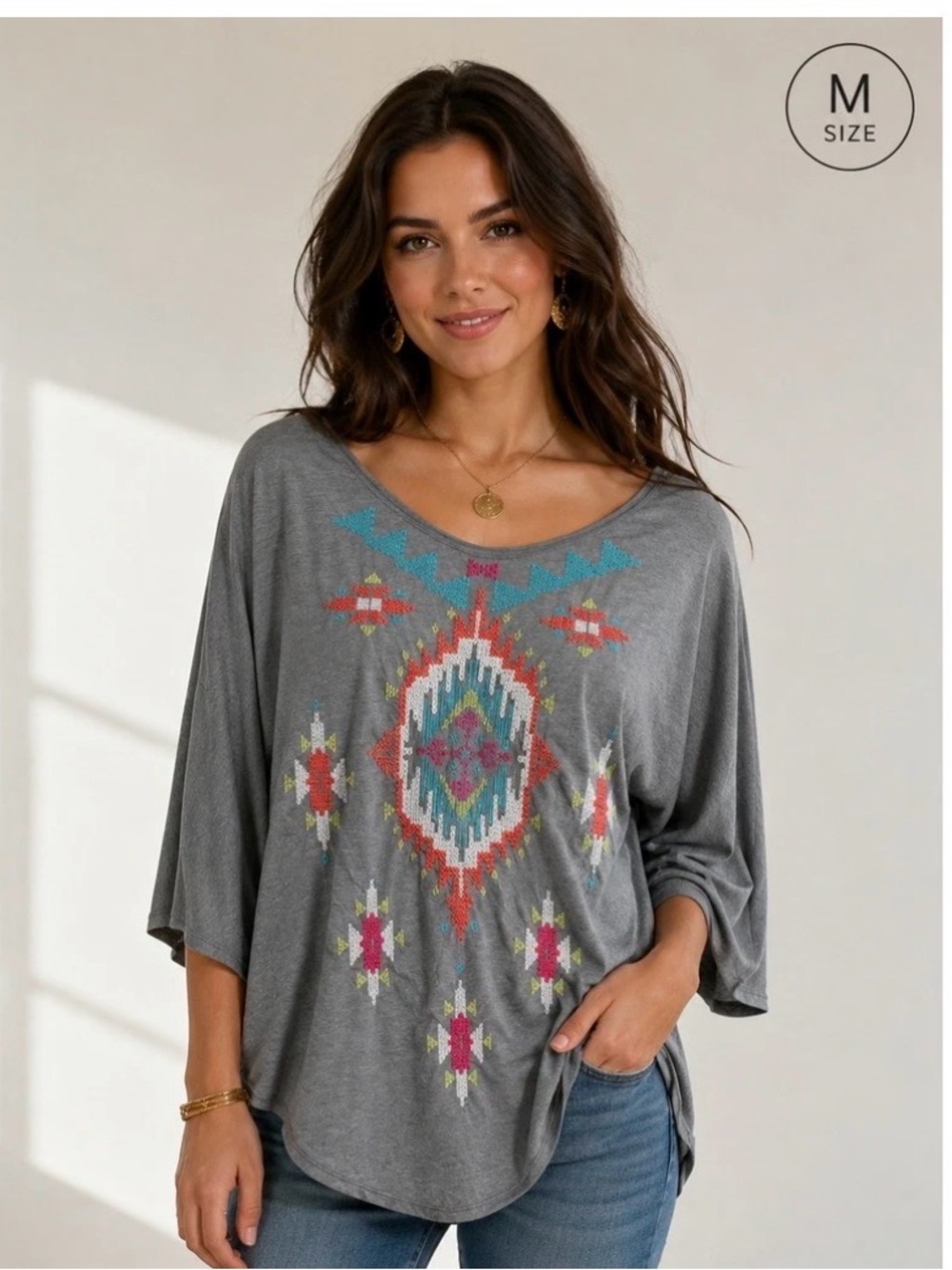 Johnny Was JW Los Angeles Southwestern Oversized Poncho Style Top - Small